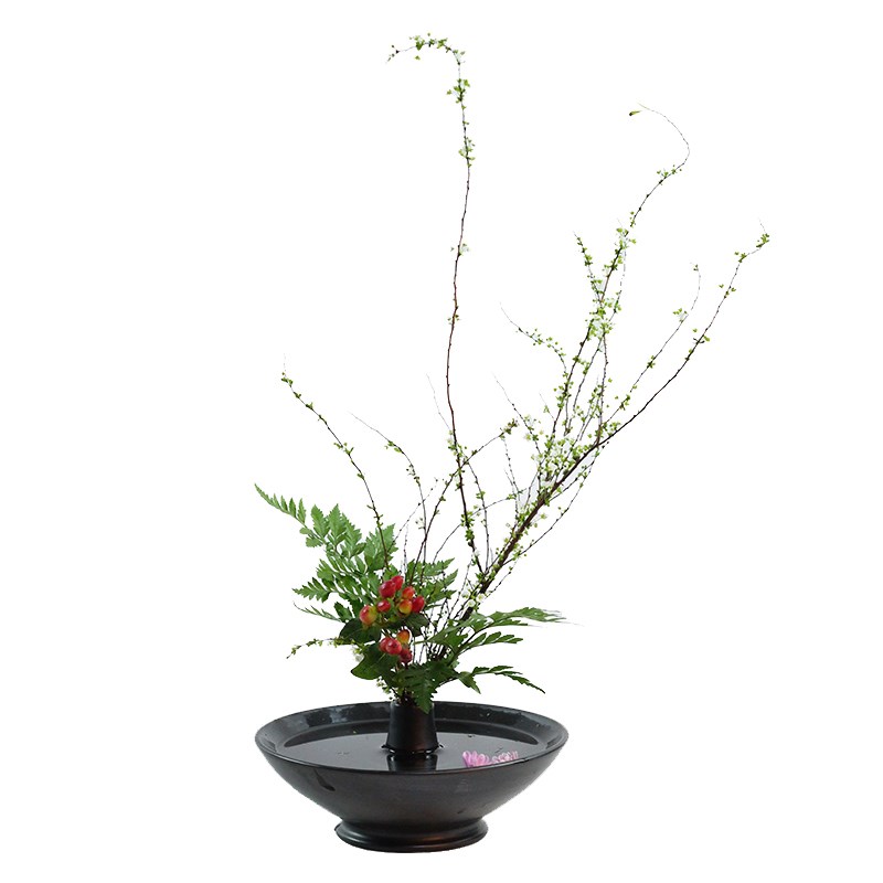 创意中式禅意黑色陶瓷花盆免剑山插花器花道客厅茶几摆件花器花盘