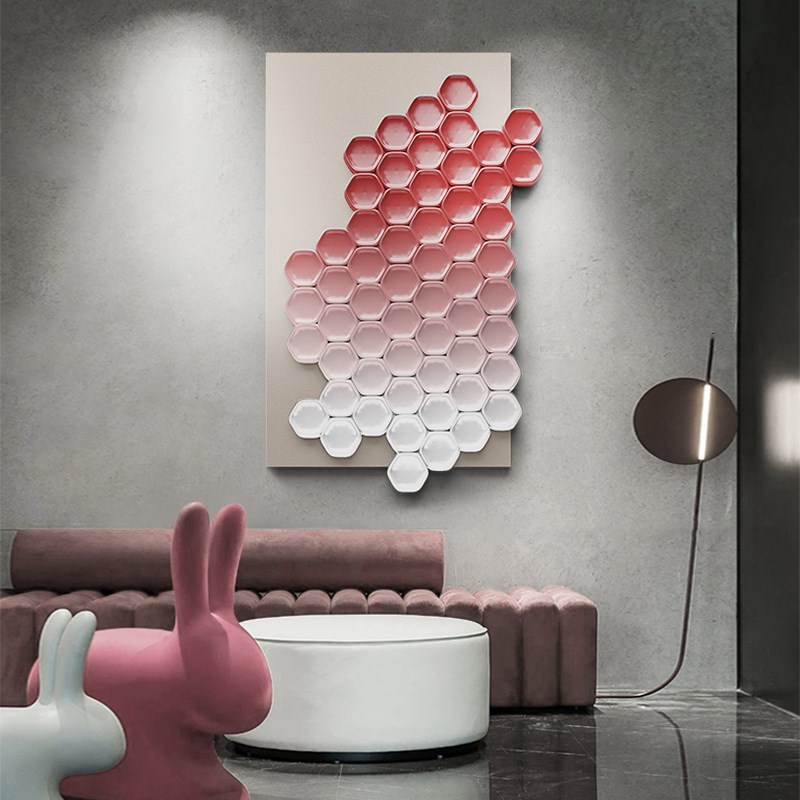 餐厅抽象渐变色3d玄关立体浮雕画酒店软装样板间客厅售楼部创意画