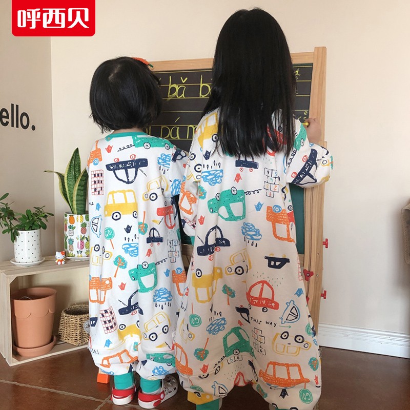 呼西贝男女童连体睡衣孩子3.0双层家居服宝宝春秋睡袋儿童防踢被