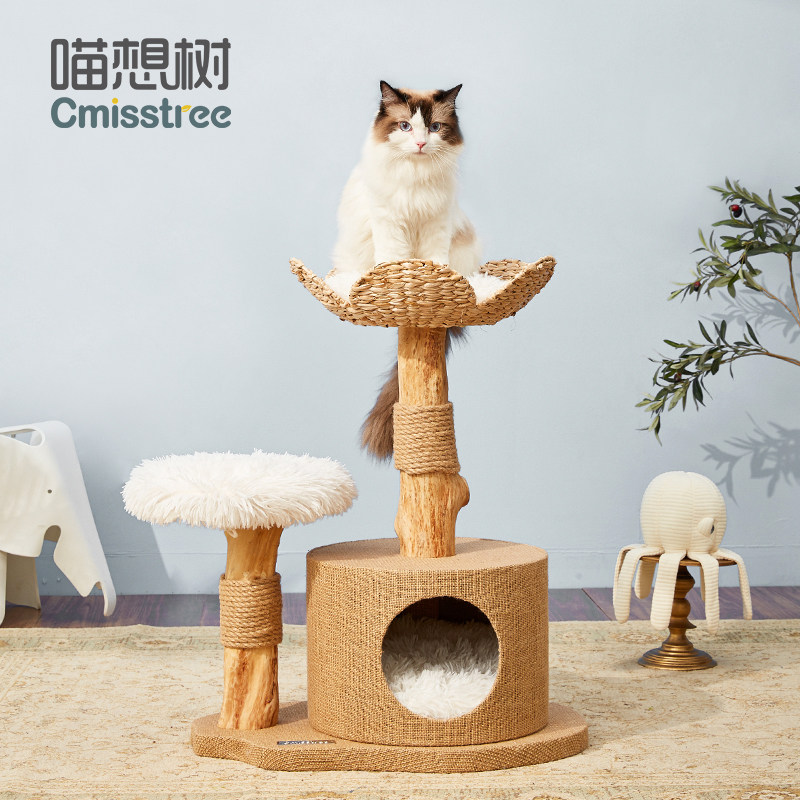 喵想树实木蒲草猫爬架子猫窝猫树一体树干夏天小型剑麻不占地猫架图片