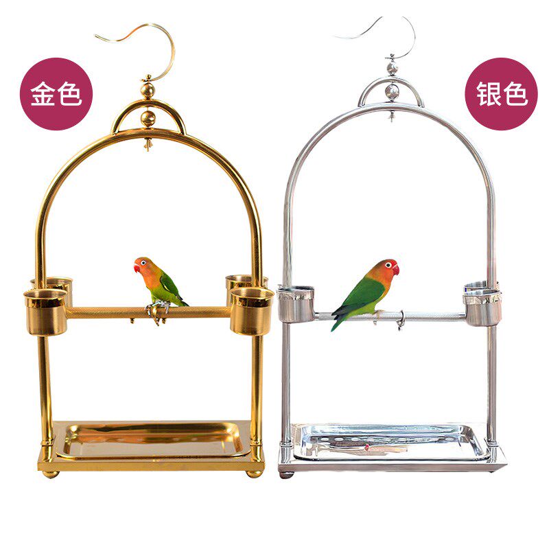 土豪金/银色不锈钢鹦鹉站架/鸟架子大中小型鹦鹉架挂立两用好质量图片