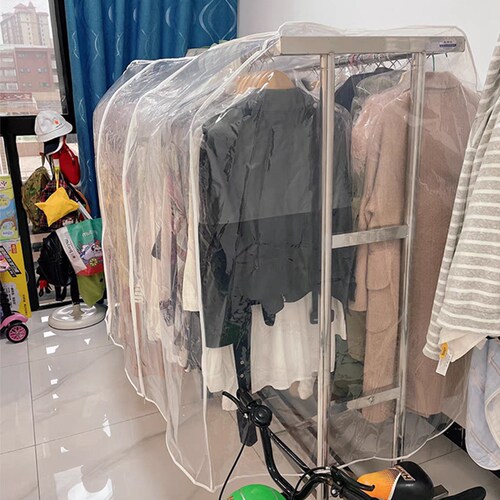家用简易移动双杆落地晾挂衣架立体衣服罩子防尘罩布艺套塑料透明