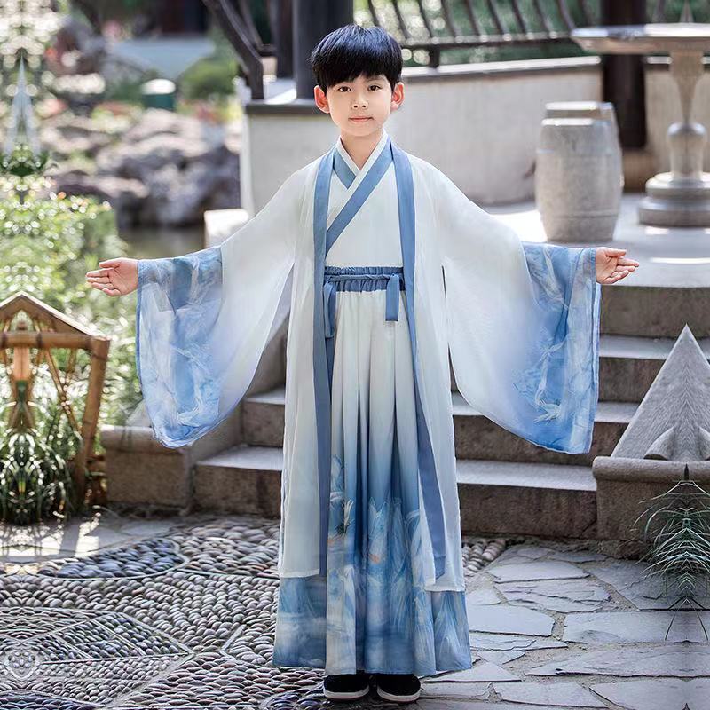 男童汉服2023新款夏季儿童男款帅气国学服唐装男孩古装中国风古风图片