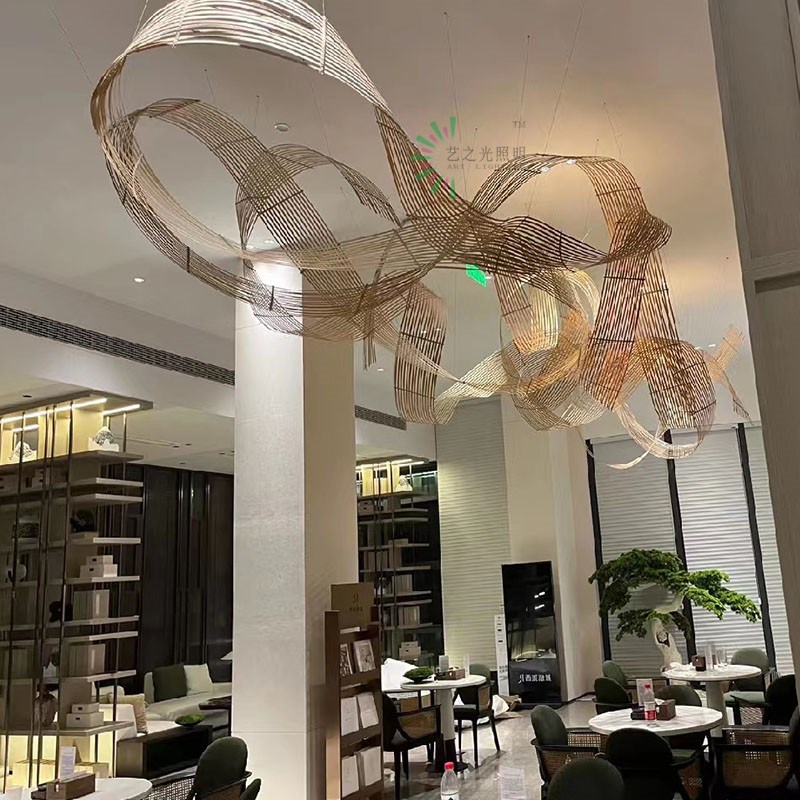 创意个性竹木艺吊灯竹编龙造型吊灯酒店大堂浴场泳池商场中庭展厅