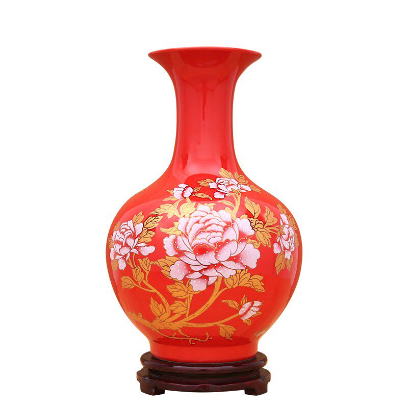 景德镇陶瓷器大号中国红色花瓶摆件客厅装饰品喜庆结婚庆工艺摆设