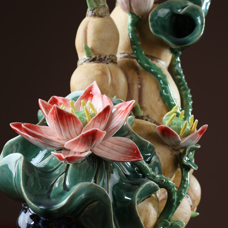 石湾陶瓷莲藕摆件客厅玄关酒柜办公室工艺品装饰开业乔迁新居礼品