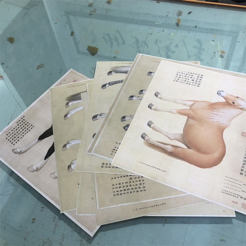 清代 郎世宁 十骏图仿古动物字画高清艺术微喷临摹长卷装裱装饰