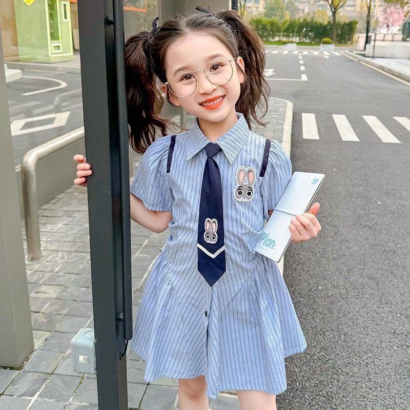2026夏季女童学院风条纹公主裙