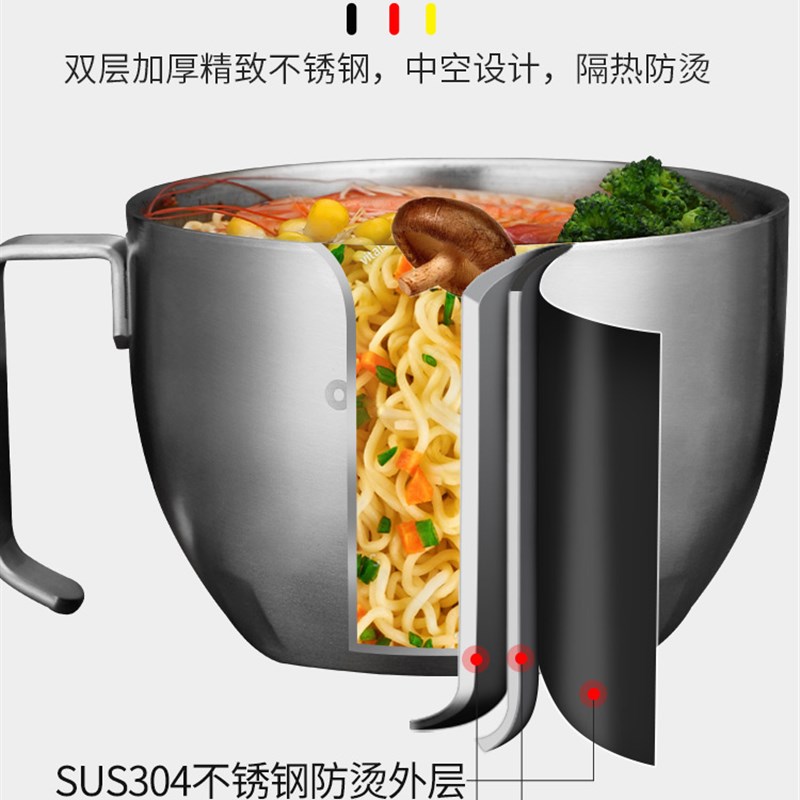 快餐杯304不锈钢加厚大号上班族食堂便当盒带盖饭缸泡面碗杯学生