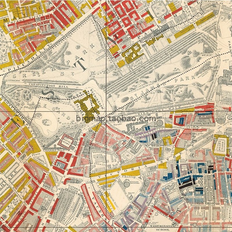 1889古本伦敦老地图 巨幅欧式英伦复古怀旧油画布装饰壁挂画芯心H
