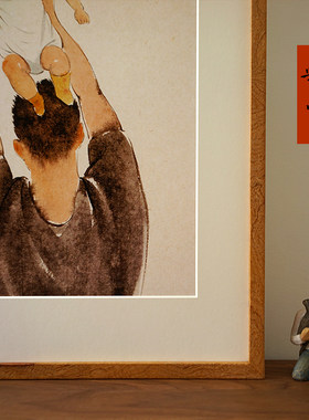 一二山皇小小 举高高 水墨画客厅玄关电箱装饰画沙发背景竖画挂画