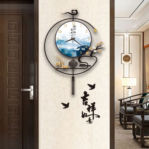 新中式中国风创意挂钟家用装饰静音时尚美观个性家庭温馨挂墙钟表