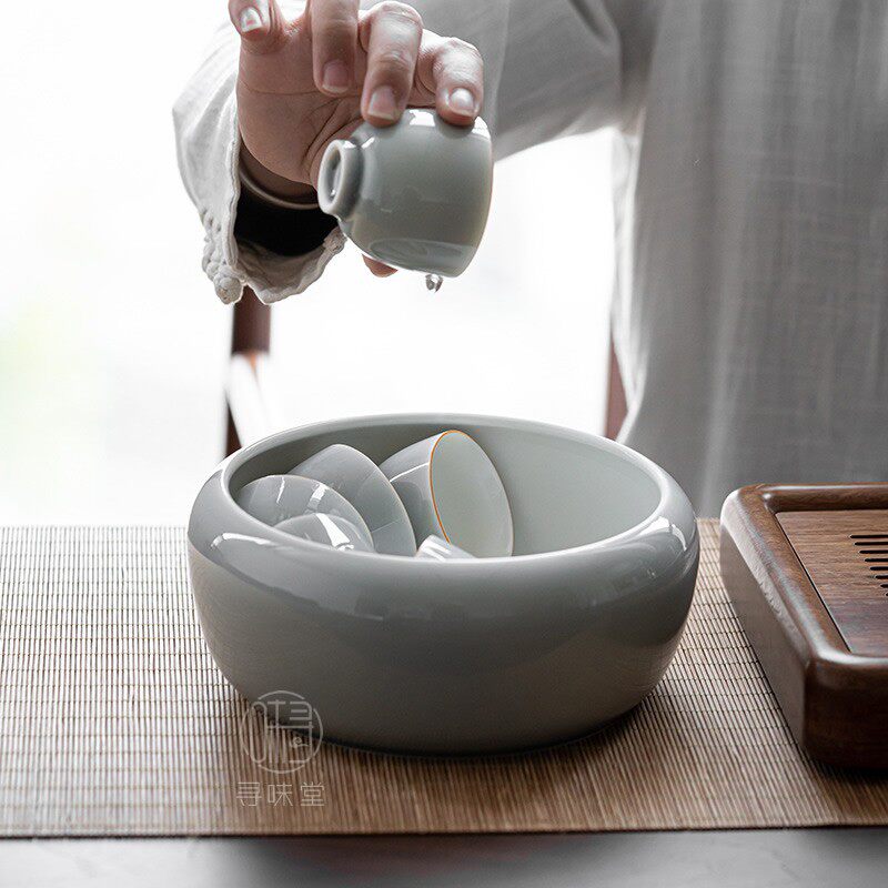 冰灰釉陶瓷茶洗雅致大号杯洗茶查桶茶海家用功夫茶具水盂笔洗缸