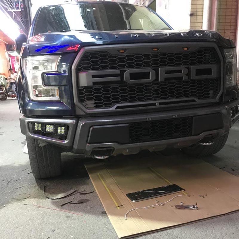 适用15-17年福特F150改装猛禽款中网带灯前中网格栅网格前杠前脸