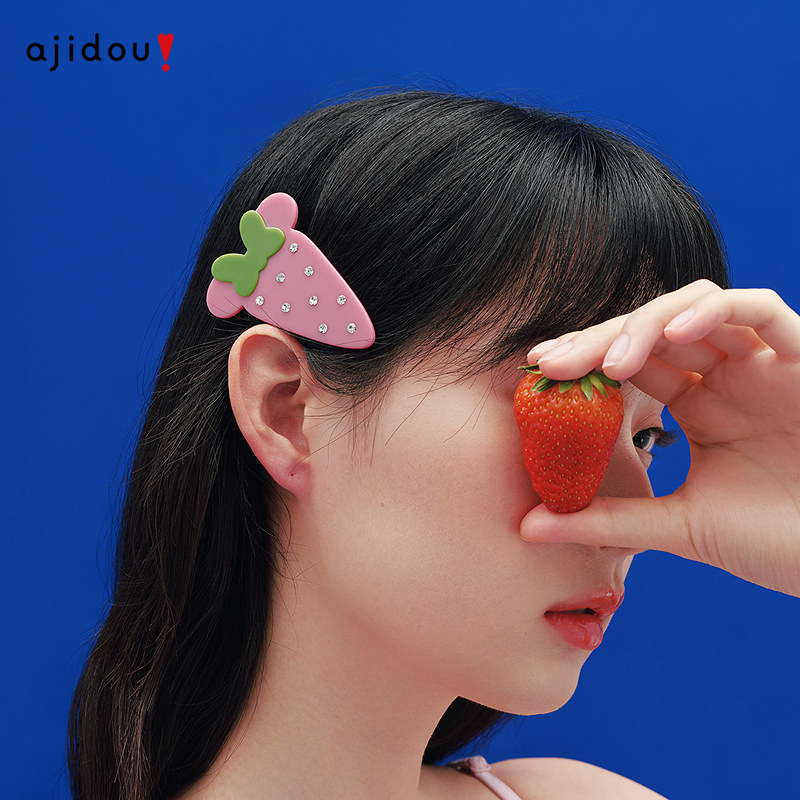 AJIDOU阿吉豆米奇头草莓侧边夹可爱马卡龙刘海发夹高级感前额发饰