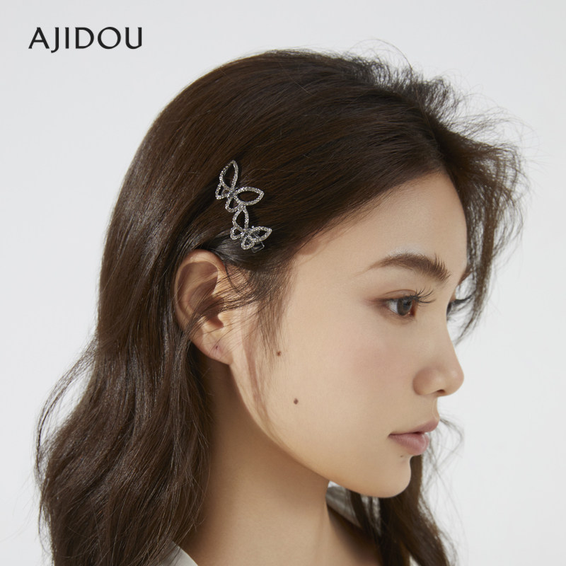 AJIDOU阿吉豆发夹女专柜线下同款蝴蝶结时尚水钻鸭嘴夹刘海夹侧夹