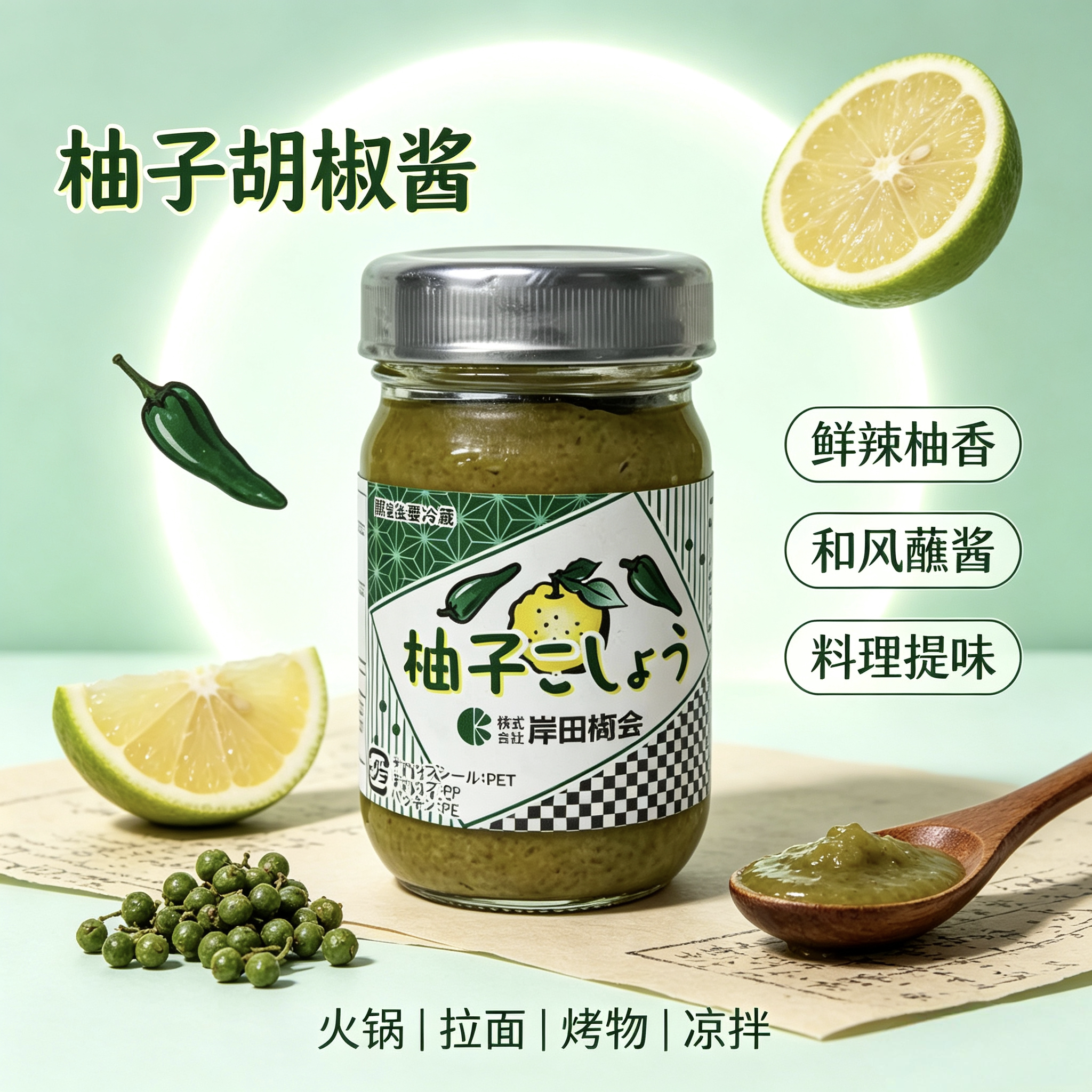 日本柚子胡椒酱 岸田柚子酱 柚子辣椒酱 柚子酱胡椒酱大瓶装150g