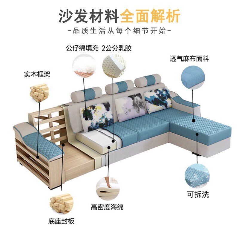 布艺沙发客厅家用小户型轻奢科技布三四五人位家具折叠两用沙发床