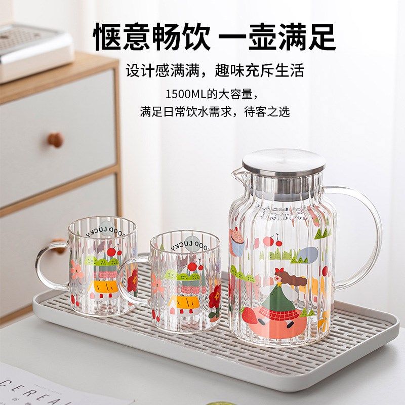 冷水壶玻璃大容量冰箱冷泡壶凉水壶家用喝水耐高温扎壶夏季冷饮壶