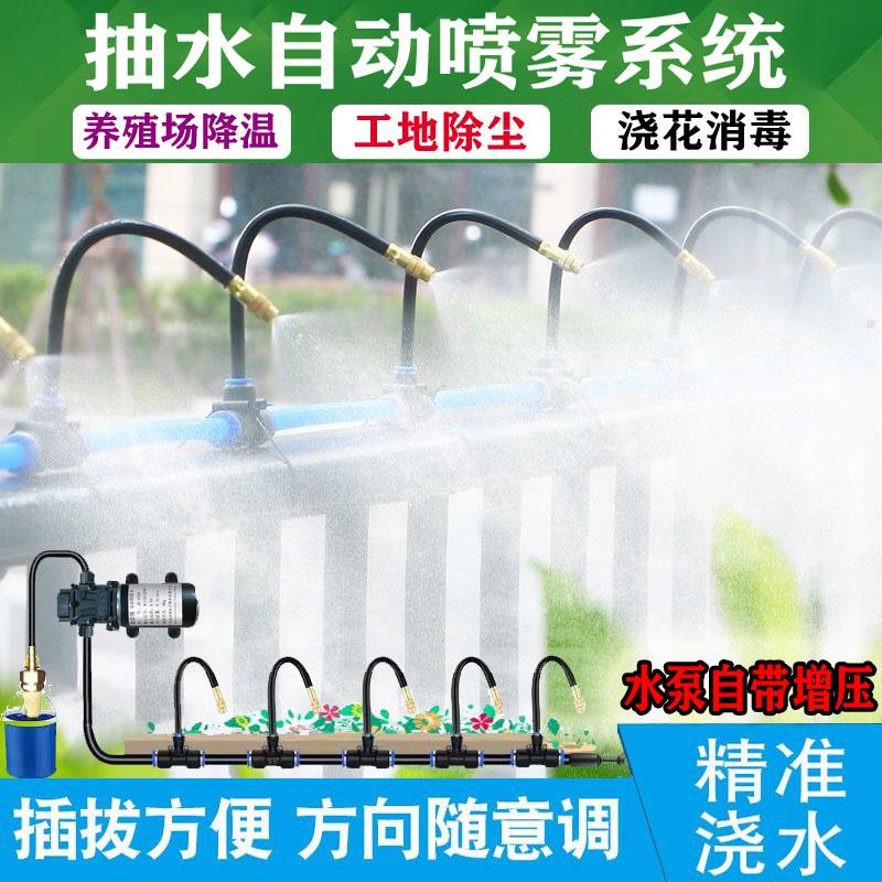 自动浇花器水泵系统搭配定时微喷头灌溉 远距离喷雾加湿系统节能