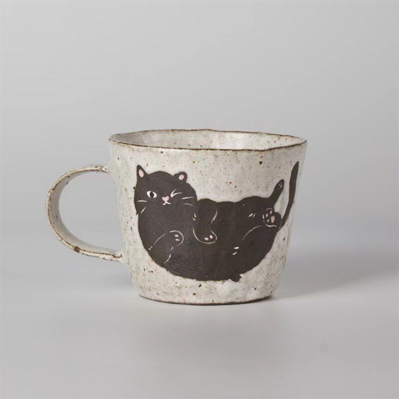 春辰手绘猫咪拉花杯拿铁蛋杯景德镇手作咖啡杯猪口杯礼品代写贺卡