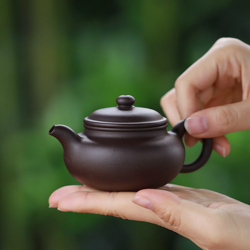 陶纹山屋宜兴紫砂壶纯手工全手工原矿老紫泥泡茶壶茶具扁腹仿古壶