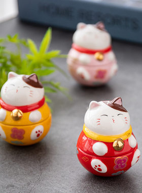 创意招财猫陶瓷不倒翁桌面摆件创意精美礼品送女生新年礼物恋爱