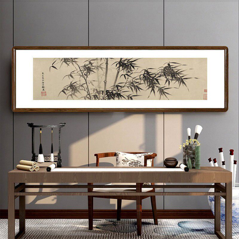 国画水墨画有框新中式客厅背景墙装饰画办公室横版挂画夏昶墨竹图