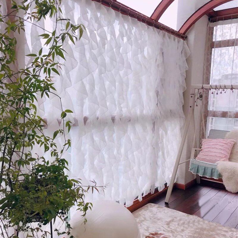 法式公主田园洛可可少女心荷叶边门店橱窗帘白色蛋糕背景纱帘床幔