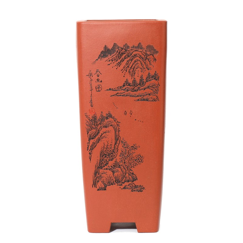 清香阁紫砂 四方41cm特高花盆 悬崖桩盆景盆 客厅玄关大号紫砂盆