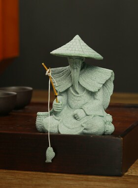 姜太公钓鱼青砂石茶宠鱼缸造景桌面摆件办公室茶桌禅意茶具装饰品