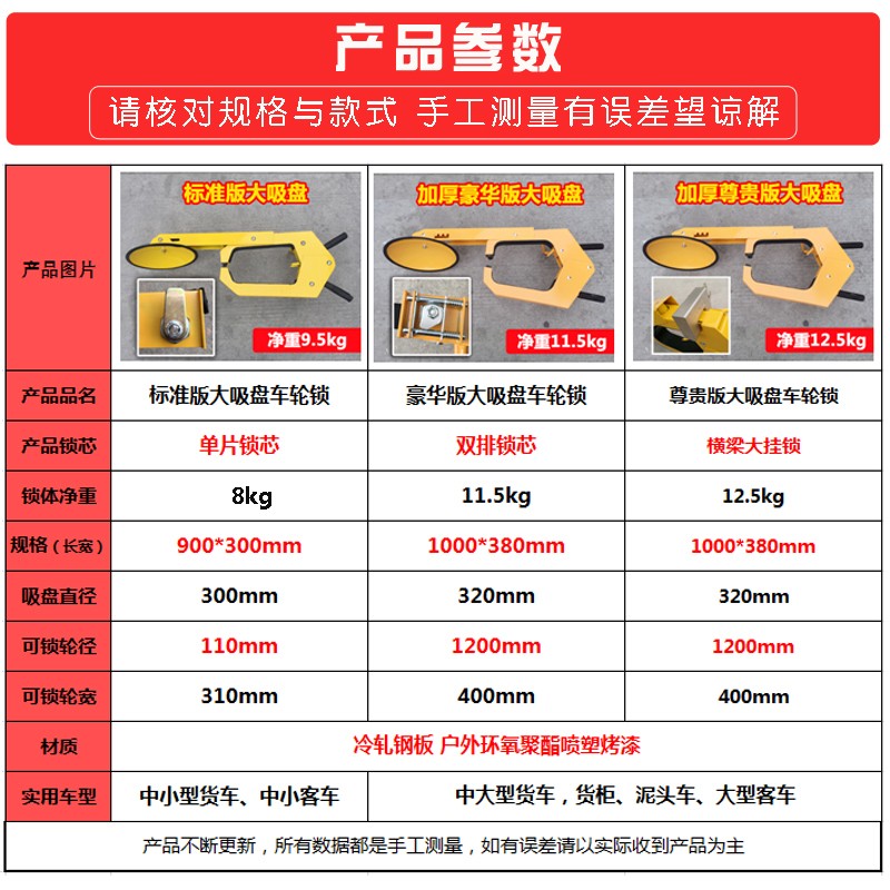 安博弘大吸盘式车轮锁汽车防盗轮胎锁大货柜车物业专用锁车器加厚