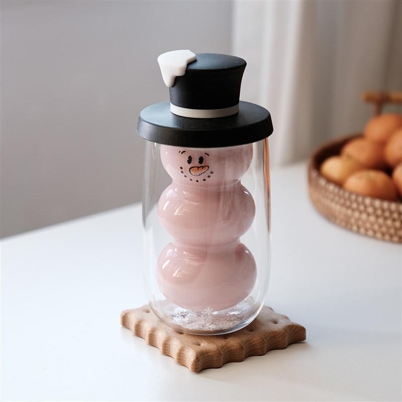 冬季创意双层雪人玻璃杯牛奶杯圣诞节礼品元旦新年送人礼物喝水杯