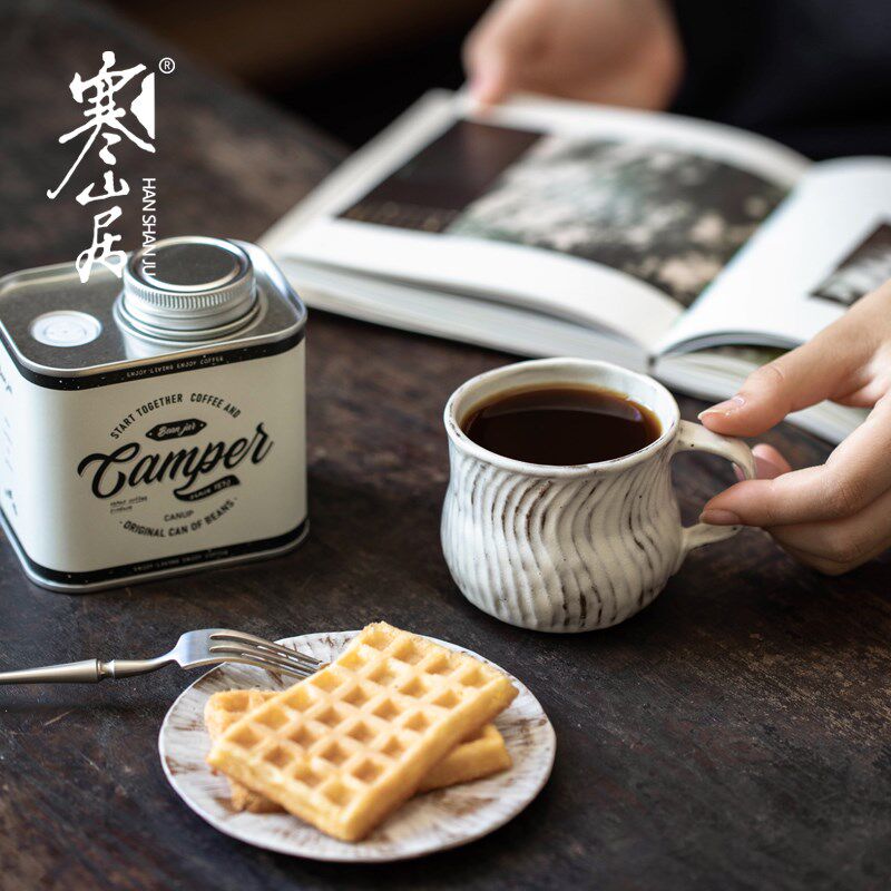 寒山居手工粗陶咖啡杯柴烧水杯牛奶杯复古耐热茶杯侘寂风带把杯子