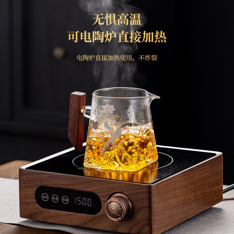 原彩品公道杯加厚玻璃分茶器高硼硅耐热带茶滤复古创意金银烧茶海