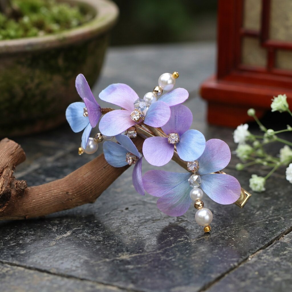 非遗绒花满天星汉服发夹