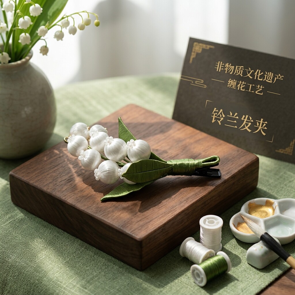 非遗缠花铃兰手工发夹精致白色