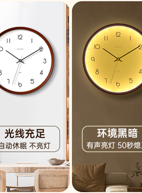 夜光挂钟静音创意简约大气客厅钟表家用挂墙带夜灯石英钟家庭挂表