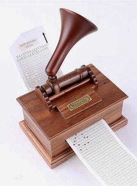复古DIY木质手摇纸带30音留声机音乐盒八音盒定制曲目圣诞节礼物