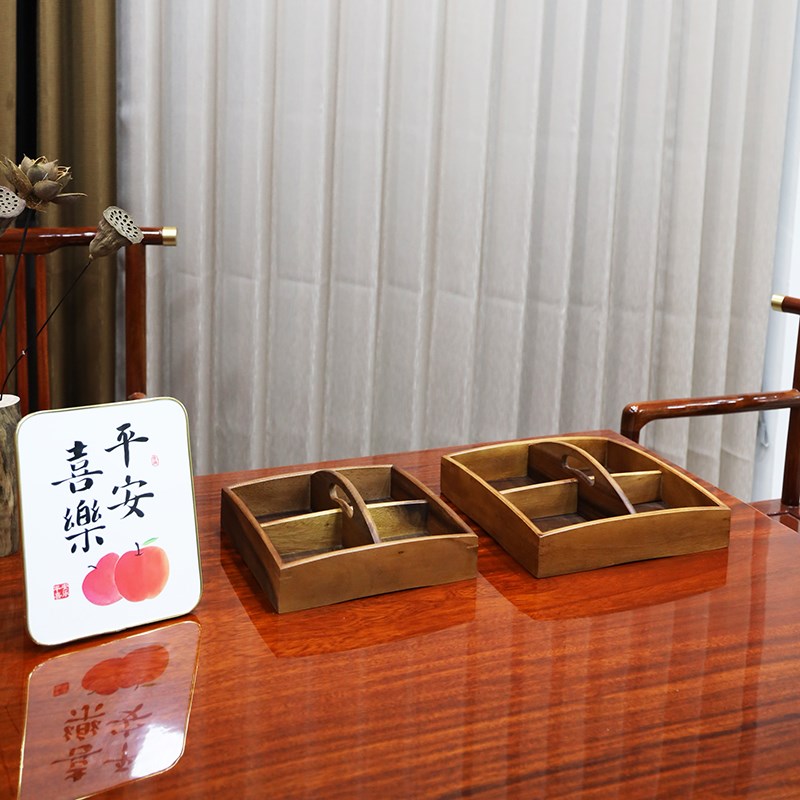 中式干果盒客厅酒店零食盘年货家用结婚糖果盒分装格商用实木坚果