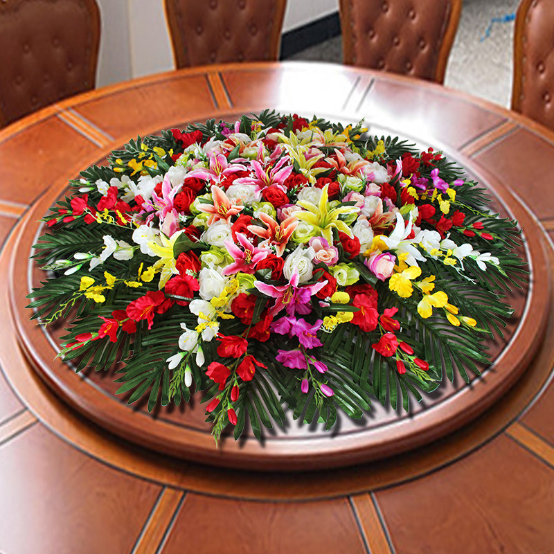 大型酒店餐桌花摆花绢花装饰花插花圆桌花饭店电动转盘餐桌装饰花