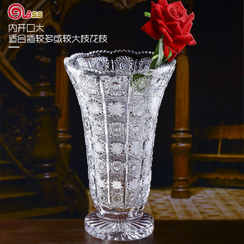 水晶玻璃花瓶大号北欧宫廷风透明客厅插花花器富贵竹瓶子装饰摆件