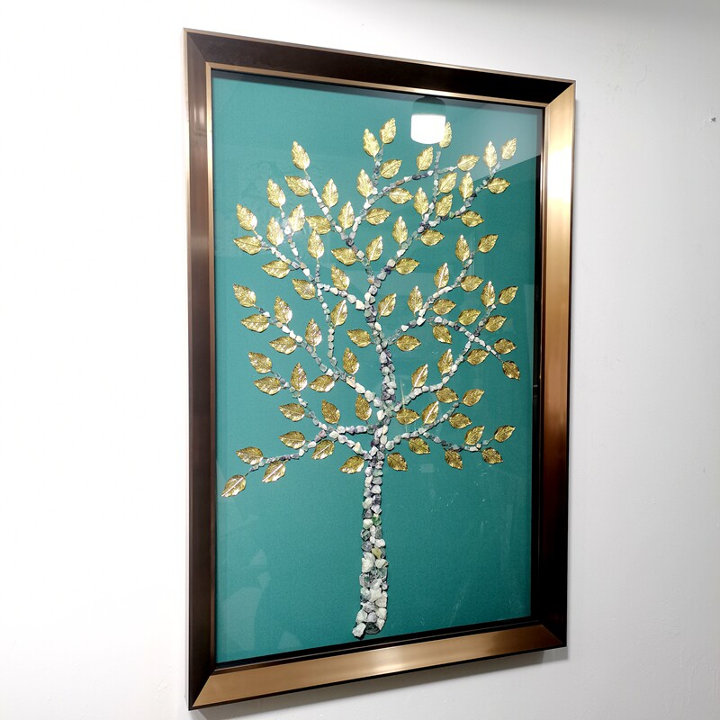 竖版玄关石子装饰画轻奢玉石立体画客厅简约发财树走廊金玉满堂