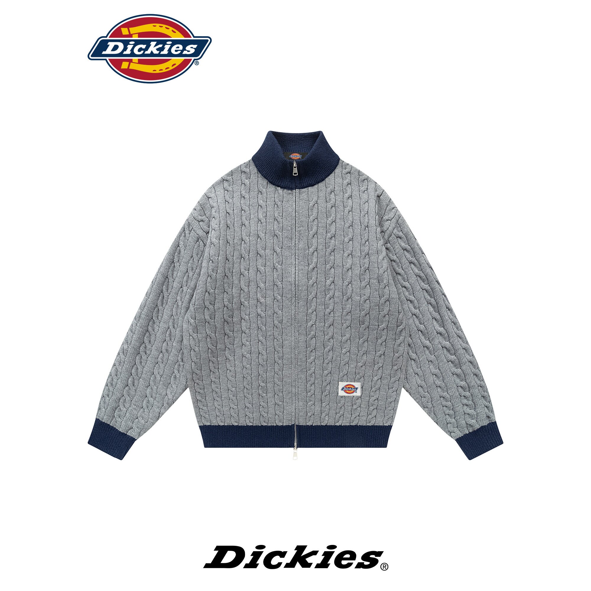 Dickies开衫毛衣男款麻花纹拉链休闲针织2026新款宽松长袖外套