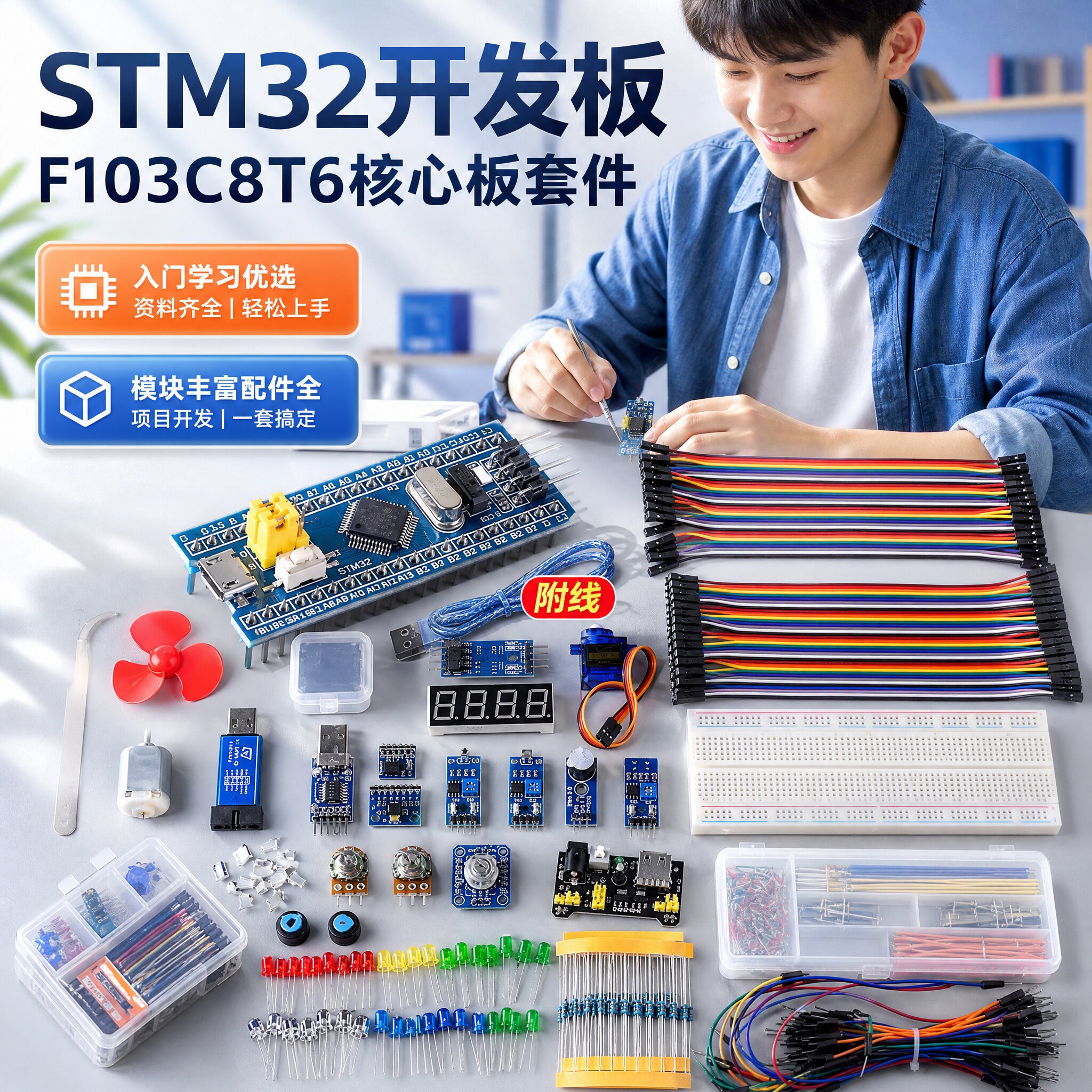 STM32开发板入门套件 STM32最小系统板电子面包板套件 科协江科大
