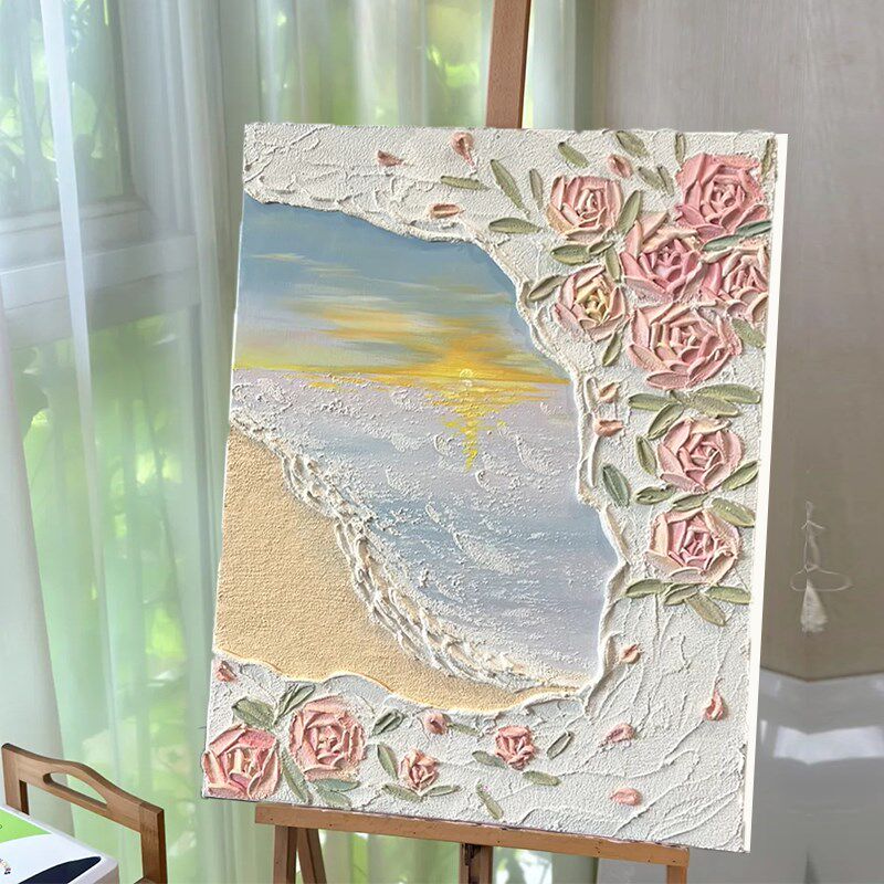 奶油风花海肌理画石英砂diy手工绘全套材料包客厅装饰画数字油画