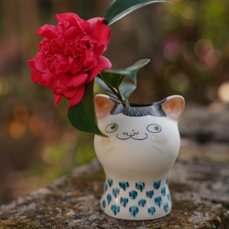 猫咪花瓶花插笔筒茶针陶瓷手作可爱家居摆件桌面装饰手办陶瓷潮玩