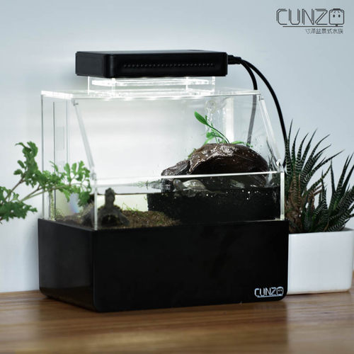 乌龟水陆缸/角蛙底滤饲养水族箱/免打理换水超白亚克力/寸泽微缸
