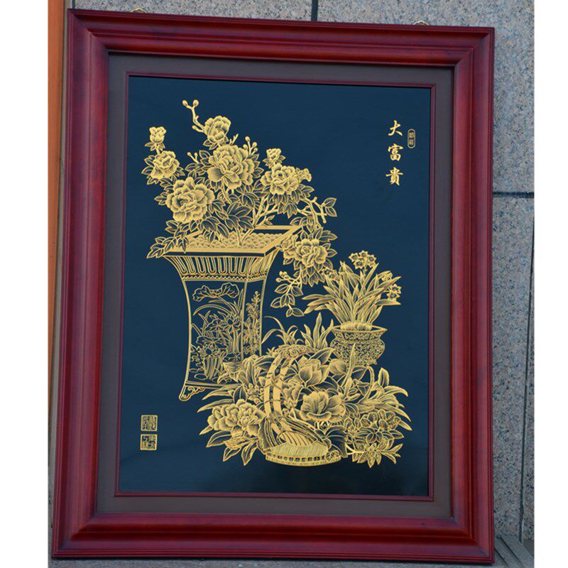 铜雕画大富贵简约铜板画新中式玄关走廊门厅装饰画欧式竖版铜画礼