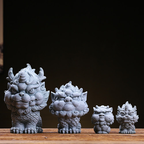 禅意中式青砂石麒麟动物摆件瑞兽创意家居电视柜酒柜玄关桌面装饰